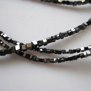 2mm To 1mm Each Black Diamond Box Beads, Rough Diamond Cubes, Natural Rough Faceted Diamond Beads, Sold As 8 Inch/16 Inch Strand, DF12