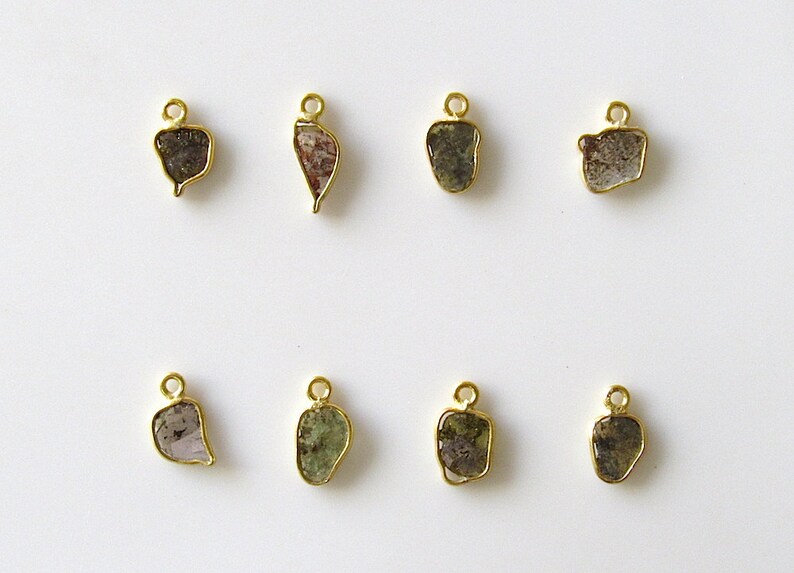 SKU-DS3 4 Pieces 8mm Rose cut diamond Slice Connector Pendant Raw Diamond 925 Silver Connector