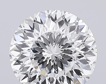 May include: A round-cut diamond with a brilliant facet arrangement. The clear gemstone reflects light, producing a sparkling effect. The diamond is set against a plain background, emphasizing its clarity and brilliance. A luxury item.