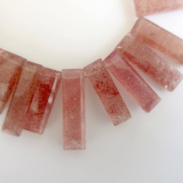 Fraise Naturelle Quartz Longue Baguette Forme Step Cut Side Percé Cabochon à Facettes, Fraise Quartz Briolette Perles, GDS907