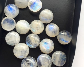 10 Pieces 12mm Rainbow Moonstone Smooth Flat Back Round Shaped Loose Cabochons SKU-MS11