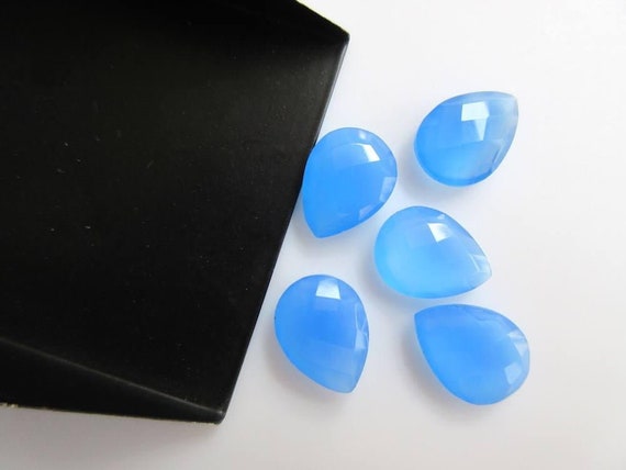 3 pieces of BLUE CALCEDONY PEARS facetted 19x14mm to 14x18mm