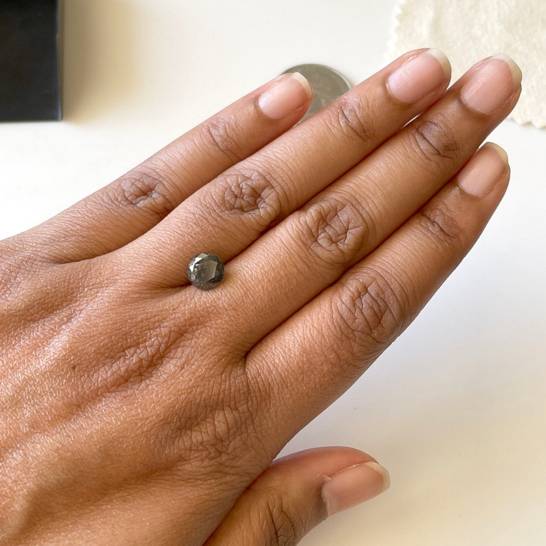2.02CTW7.5mm Natural Clear Black Salt And Pepper Solitaire Round Brilliant Cut Faceted Diamond Loose For Ring DDS6917