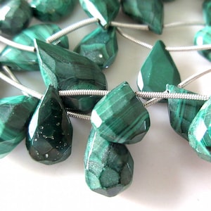 Rare Natural Malachite Faceted Pear Shaped Briolette Beads, Malachite Gemstones, 8x12mm To 19x11mm Beads, Malachite Jewelry, GDS956