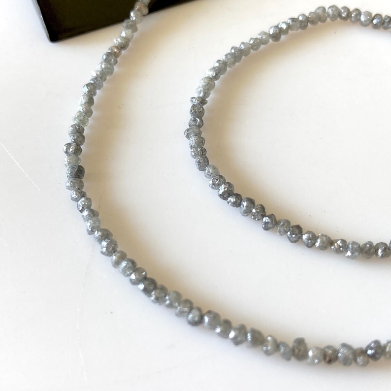2mm To 2.5mm Grey Raw Uncut Smooth Round Natural Diamond Beads, Conflict Free Gray River Rough Diamond, Sold As 4/8/16 Inch Strand, DDS671/2 image 2