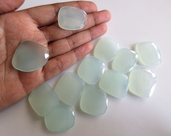 2 Pieces 26mm to 28mm Each Huge Aqua Chalcedony Rose Cut Flat Loose Cabochons GFJ