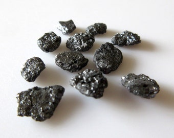 2 Pieces 7mm Black Color Flat Raw Rough Natural Uncut Diamonds, Black Natural Loose Diamonds For Jewelry SKU-DD43