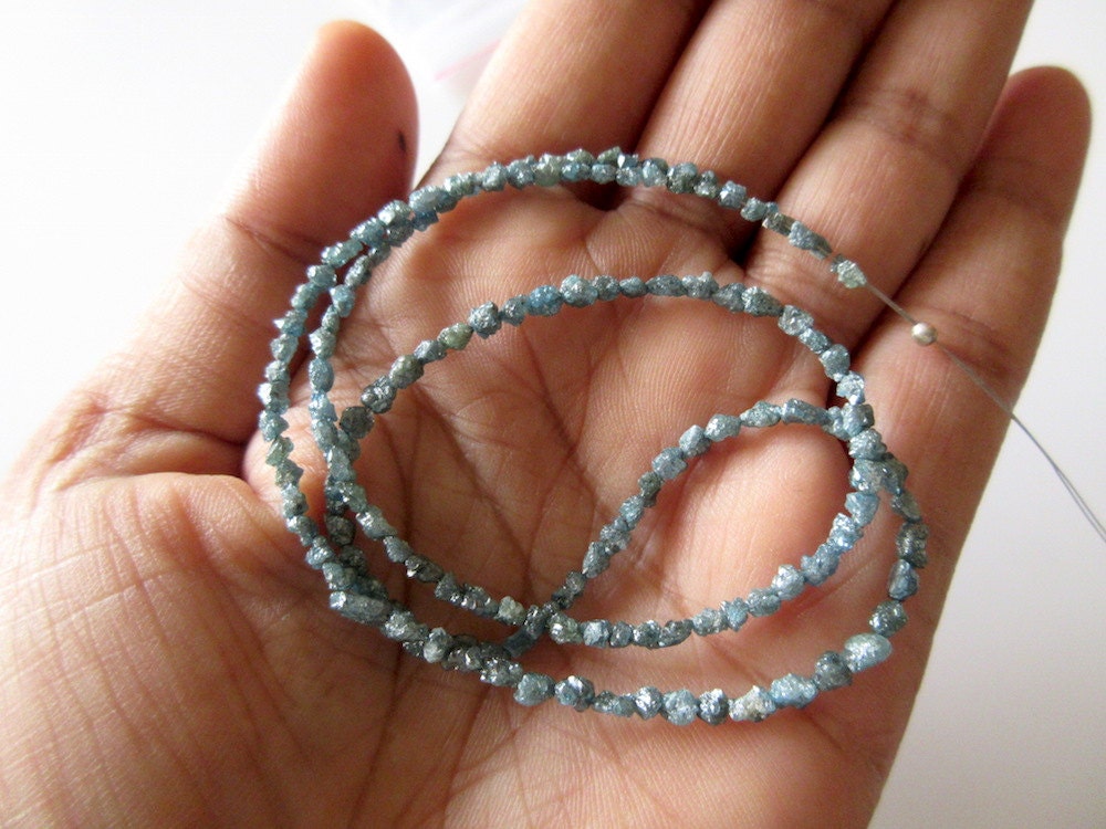 Brin De Perles En Diamant Brut Naturel 2-3 Mm - Bleu Véritable, Non Taillé