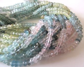 Pink Yellow Blue Multi Aquamarine Faceted Rondelle Beads, 5/6mm Natural Loose Beads For Aquamarine Jewelry Necklace, 12 Inch Strand, GDS1103
