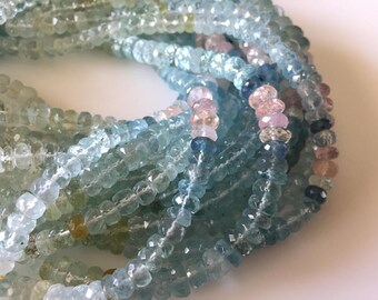 6mm Natural Multi Aquamarine Faceted Rondelle Beads, Pink Yellow Blue Aquamarine Beads, 13 Inch Strand, GDS806