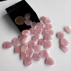 6 Pieces 14mm To 17mm Each Rose Quartz Pink Color Rose Cut Flat Loose Cabochons, Natural Rose Quartz Rose Cut Gemstones loose, RS24 image 1