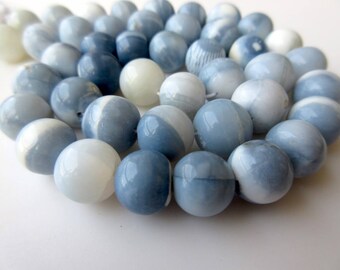 Natural Blue Opal Smooth Round Beads, Peruvian Blue Opal Beads, 10mm To 11mm Opal Beads, Blue Opal Jewelry, GDS914