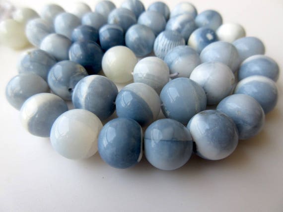 Natural Blue Opal Smooth Round Beads, Peruvian Blue Opal Beads, 10mm To 11mm Opal Beads, Blue Opal Jewelry, GDS914