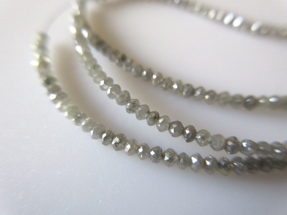 Rare Tiny All 2mm Faceted Perfect Round Grey Diamond Beads, Natural Raw Rough Diamond Beads, Sold As 4 Inch/8 Inch/16 Inch Strand, DDS347