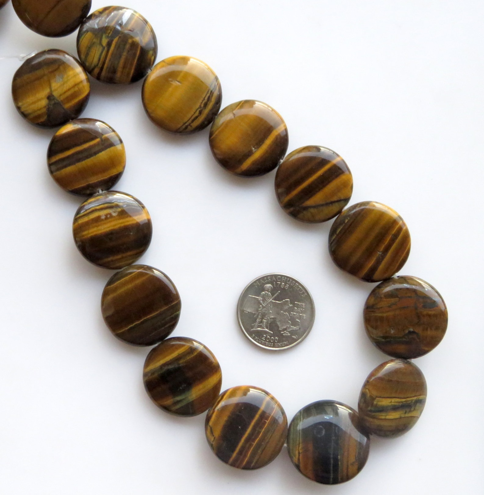 Tiger Eye Smooth Round Coin Beads Tiger Eye Beads 23mm Etsy UK