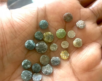 6 Pieces 4mm To 5mm/4 Pieces 5mm To 6mm Round Flat back Conflict Free Grey/Blue/White/Yellow/Red Natural Rough Uncut Loose Diamond, DDS425