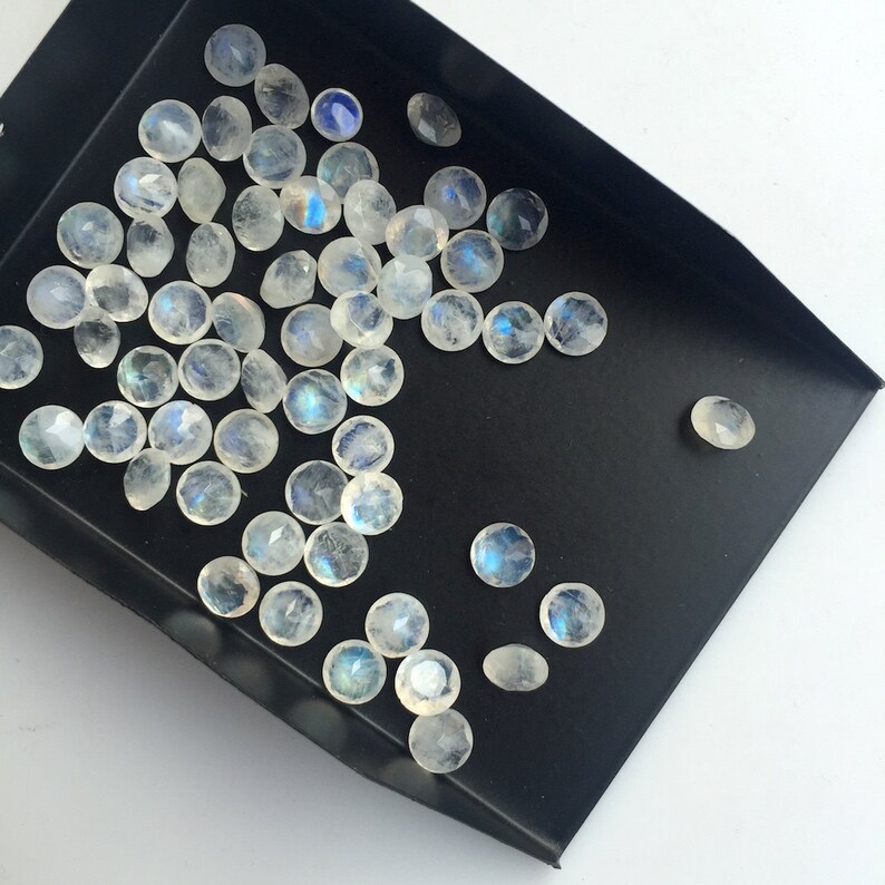 50 Pieces Wholesale 5mm Each Rainbow Moonstone Flashy Blue/White Faceted Round Shaped Loose Gemstone SKU-MS22 image 3