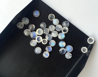30 Pieces 5mm Each Rainbow Moonstone Round Shaped Smooth Flat Back Loose Cabochons SKU-MS16