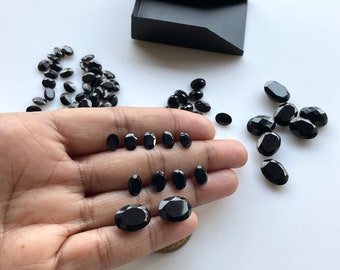 7x5mm 8x6mm 14x10mm Black Onyx Faceted Oval Shaped Loose