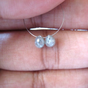 2 Pieces, Grey Rough Diamond Briolette Drops, Natural Diamond, Faceted Diamond Beads, Tear Drop Beads, Approx 4mm Each, Matched Pairs