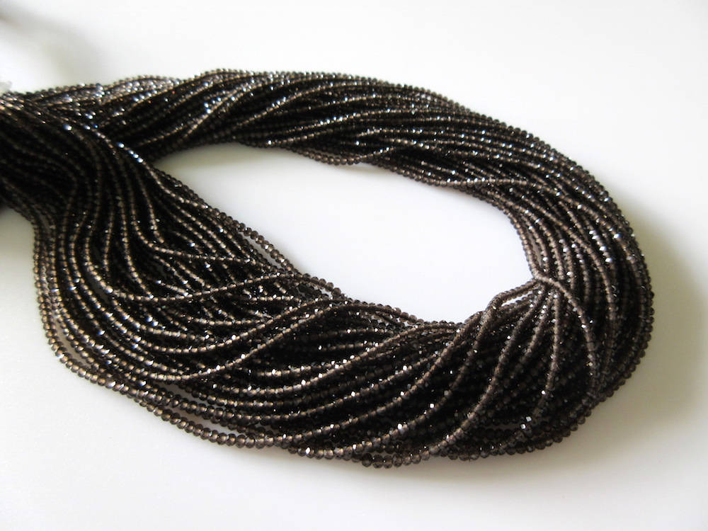 thumbnail image 2 of Natural Smoky Quartz Bead Strand – 2mm Faceted Round Rondelle, 13 2 of 6