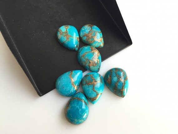 4 Pieces 16x12mm Blue Copper Turquoise Pear Shaped Smooth Flat