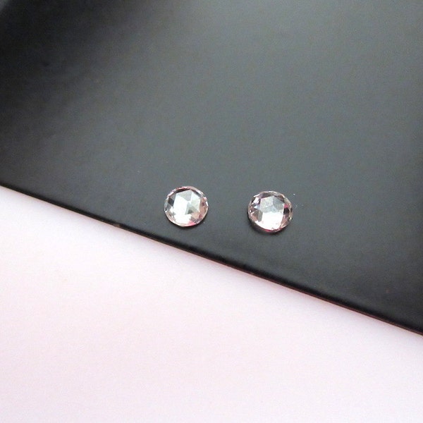 2 Pieces, 3mm To 3.5mm Matched Pairs Clear White Rose Cut Diamond, Rose Cut Cabochon, White Rose Cut Diamond Ring, DDS269/4