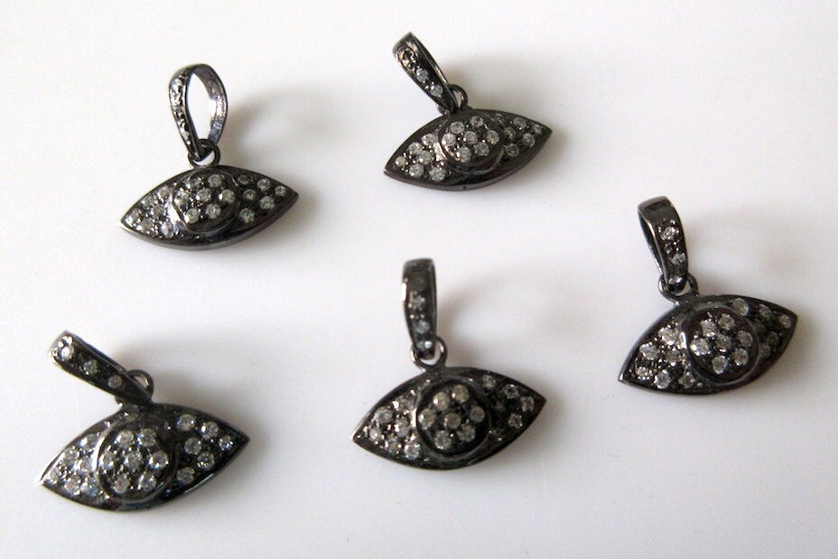 5 Pcs Wholesale Evil Eye Sterling Silver Charm Pendant Pave Etsy