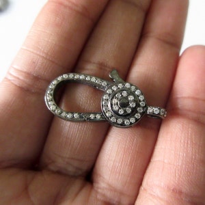 1pc Sterling Silver Antique Finish CZ Diamond Lobster Clasp Diamond Pave, Both Side Diamond, Huge 30x13mm (PD31)