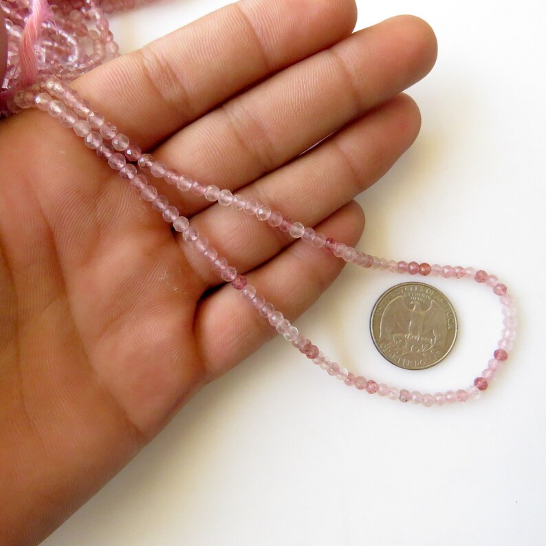 12 Inch Strand 3mm Faceted Strawberry Quartz Round Beads GDS1494 3mm Natural Strawberry Quartz Faceted Round Rondelles Beads