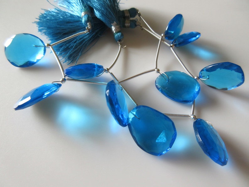5 Pieces 15mm to 18mm Hydro Quartz Swiss Blue Topaz Color Front Drilled Faceted Flat Back Rose Cut Loose Cabochons RR131