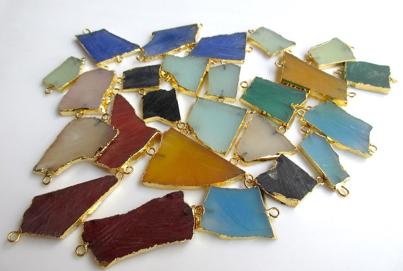50mm To 30mm Approx Raw Gemstone Slice Connectors 5 Pieces Blue Chalcedony Connectors SKU-OS2 Electroplated Connector