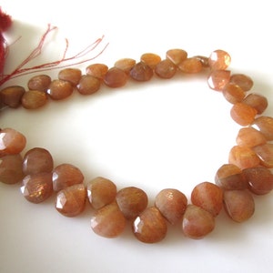SunStone Faceted Heart Beads, Natural Sunstone Briolette Beads, Sunstone Heart Briolettes, Sunstone Loose Beads, 8mm Sunstone, 8&quot;, GDS1133