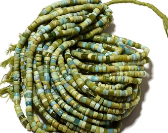 5 Strands Wholesale Green Opal, Green Opal Tyre Beads, Opal Heishi Beads, 6.5mm Beads, 13 Inches Each, SKU-A110