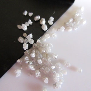 12 Pieces Drilled White Color Natural Raw Rough Diamond Chips Beads, 3mm To 2mm Raw Rough Uncut Diamonds