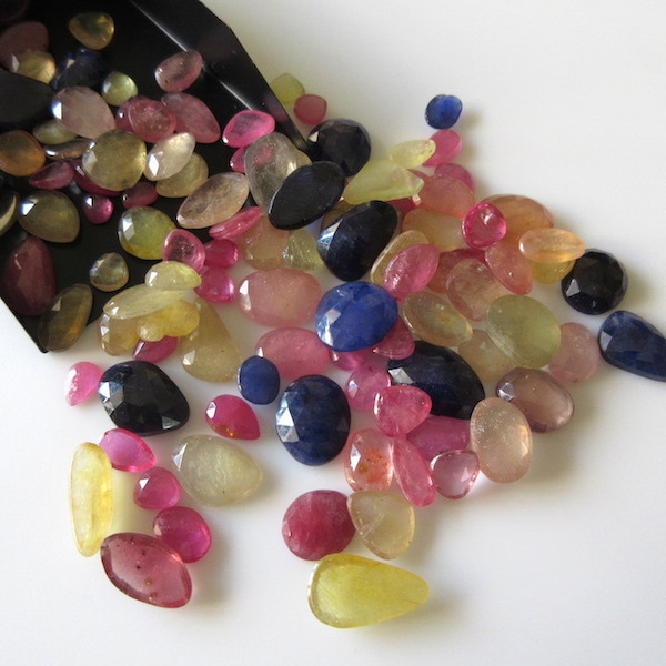 10pcs Sapphire Rose Cut, Flat Rose Cut Blue Sapphire, Faceted Cabochon, Pink Sapphire, Yellow Sapphire 6mm to 14mm Each, SKU-RS29