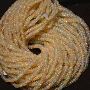 Natural Ethiopian Opal Beads, Ethiopian Welo Opal Smooth Beads, Opal Plain Rondelles, 3mm To 4mm Each Not Enhanced, 18 Inch Strand, G188 image 3