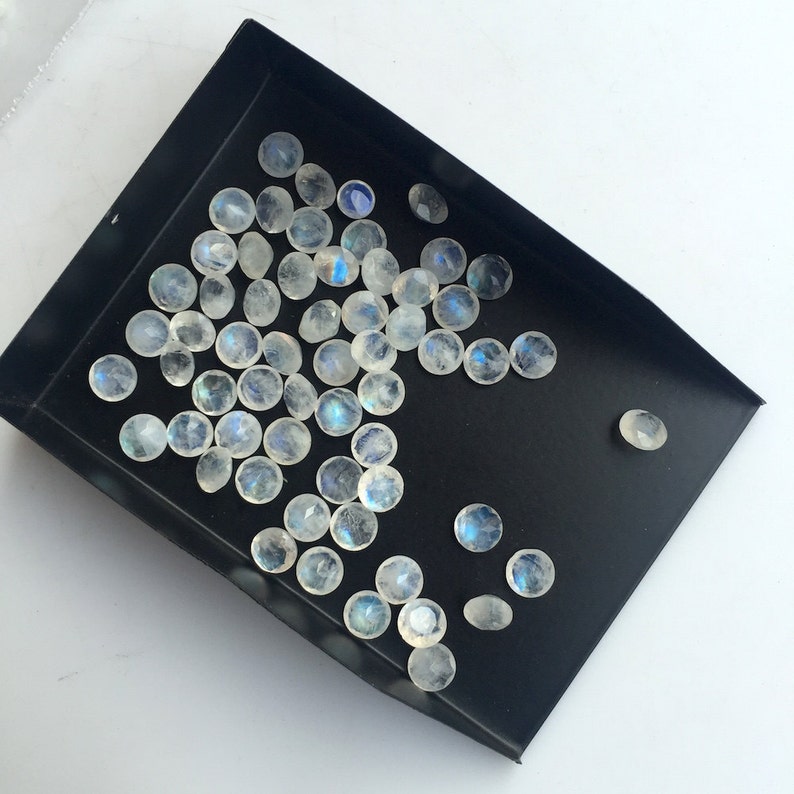 50 Pieces Wholesale 5mm Each Rainbow Moonstone Flashy Blue/White Faceted Round Shaped Loose Gemstone SKU-MS22 image 1