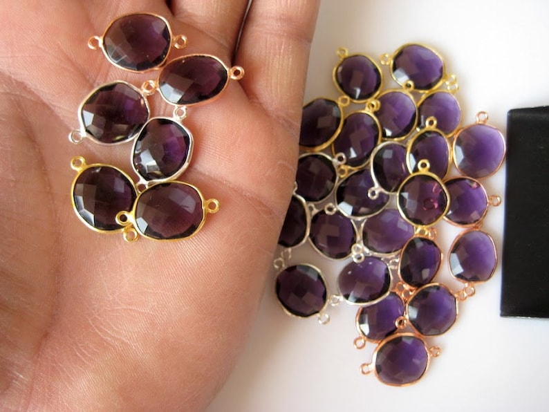 10Pcs Amethyst Color Hydro Quartz Jewelry Bezel Connectors CCC4 Silver Gold Rose Gold Gemstone Connectors