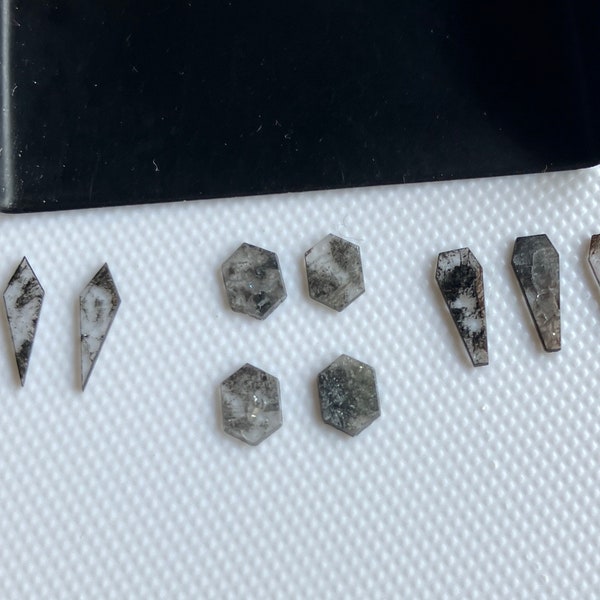 1 Piece Salt And Pepper Laser Cut Shield Shape Diamond Polished Slice Kite/Hexagon/Coffin Shaped Diamond Flat Slice For Earrings, DDS790/6