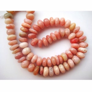 60 Pieces Approx Pink Opal Rondelle Beads, Peruvian Pink Opal Beads, Sizes 10mm Each, 16 Inch Strand