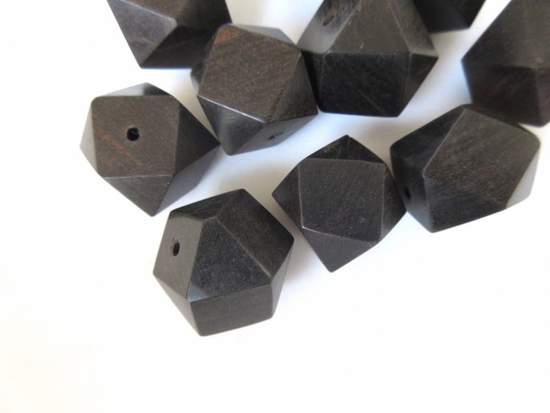10 Pieces Tetradecagon Octagon Shaped Hand Carved Natural Ebony Wood Beads GDS10459 Smooth Wooden Bead Pendant Wooden Supplies Jewelry