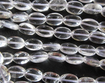 Natural Clear Rock Quartz Crystal Smooth Flat Oval Drilled Beads 12x8mm approx. 15 Inch Strand, GDS1530