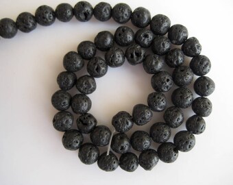 Lava Large Hole Gemstone beads, 8mm Lava Smooth Round Mala Beads, Drill Size 1mm, 15 Inch Strand, GDS595