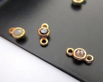 2 Pieces 3mm Rose Cut Diamond Connector Single Double Loop Sterling Silver Connectors, Gold Filled Jewelry Bezel Connectors, DDS430/1
