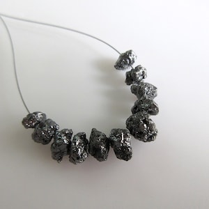 5-7mm Black Raw Diamond Beads, Rough Diamond Tyres, Natural Diamond Rondelles, Raw Diamonds, 11 Pieces, SKU-DdB145