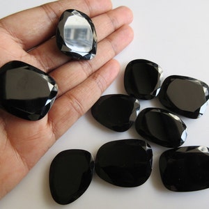 2 Pieces 26mm to 28mm Each Huge Black Onyx Rose Cut Flat Back Black Color Loose Cabochons GFJ
