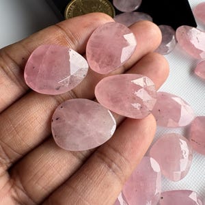 6 Pieces 14mm To 17mm Each Rose Quartz Pink Color Rose Cut Flat Loose Cabochons, Natural Rose Quartz Rose Cut Gemstones loose, RS24 image 3