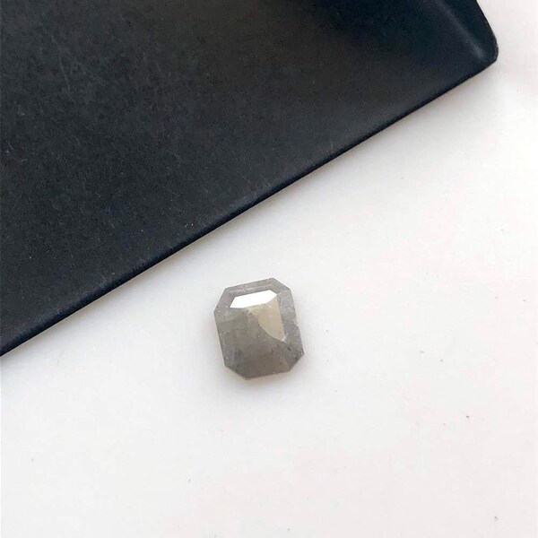 0.55CTW/6.8mm Natural Grey Emerald Cut Rose Cut Diamond Loose Cabochon, Faceted Rose Cut Diamond For Ring, DDS545/20