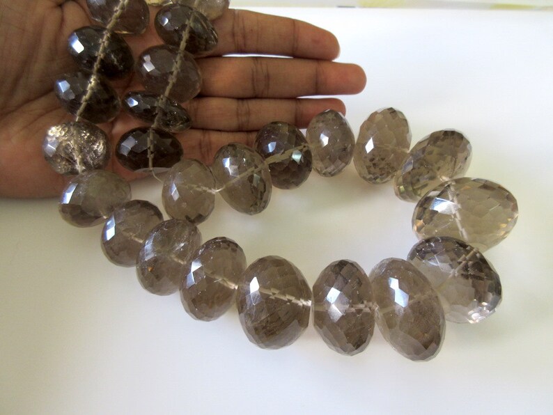 GDS165 One Of A Kind Beads 18 Inch Strand Huge Rare 33mm To 20mm Natural Smoky Quartz Micro Faceted Rondelles Beads